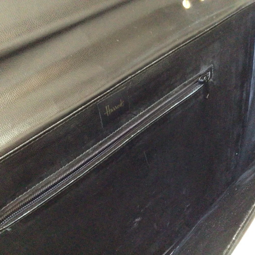 Harrods All Leather Attaché Briefcase Messenger Black